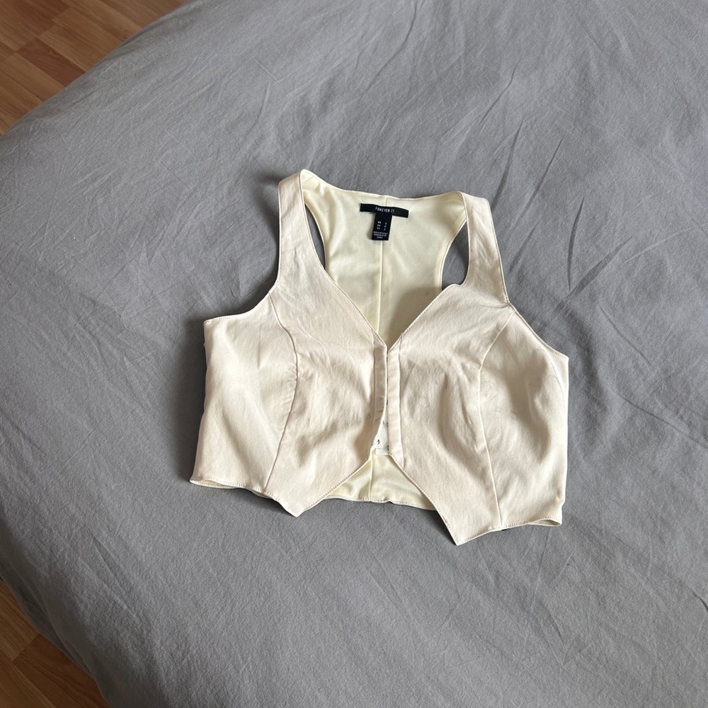 Forever 21 Cream Hook-Front V-Neck Crop Top